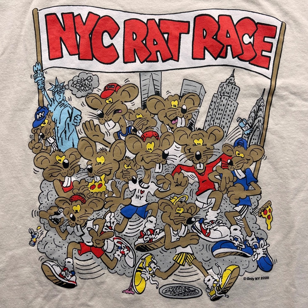 Only NY NYC Rat Race T-Shirt Adult Small Cream Short Sleeve Graphic Streetwear
